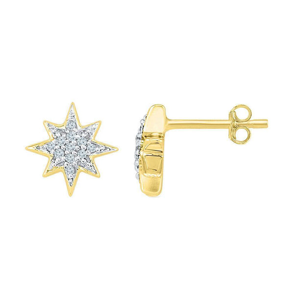 10K Yellow Gold Round Diamond Starburst Screwback Earrings 1/10 Cttw - Gold Americas