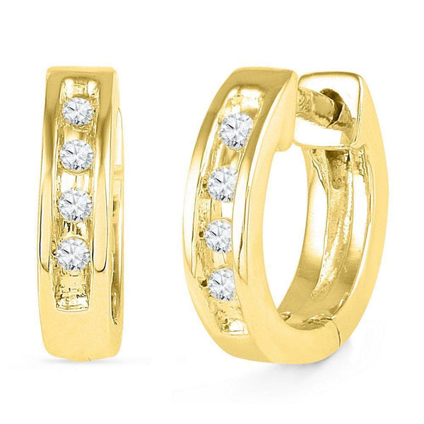 10K Yellow Gold Round Diamond Single Row Huggie Earrings 1/20 Cttw - Gold Americas