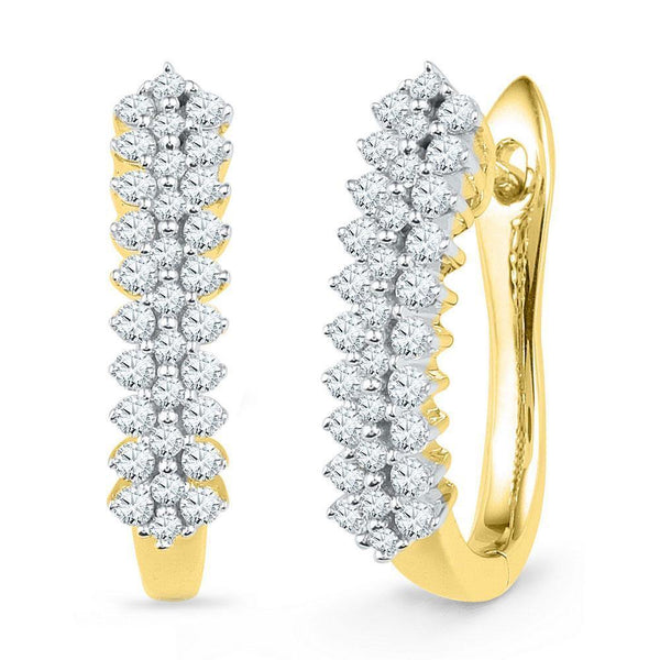 10K Yellow Gold Round Diamond Oblong Hoop Earrings 1/2 Cttw - Gold Americas