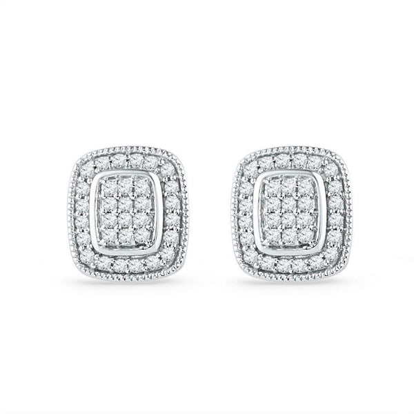 10K White Gold Round Diamond Square Cluster Stud Earrings 1/4 Cttw - Gold Americas