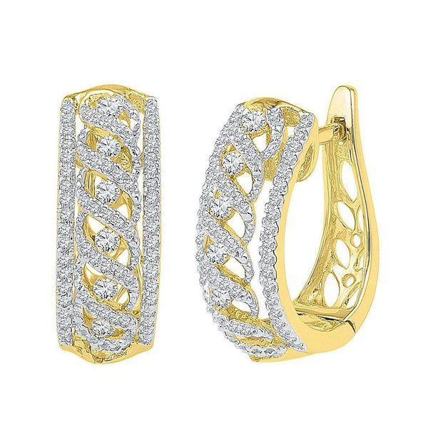 10K Yellow Gold Round Diamond Crisscrossed Openwork Hoop Earrings 3/4 Cttw - Gold Americas