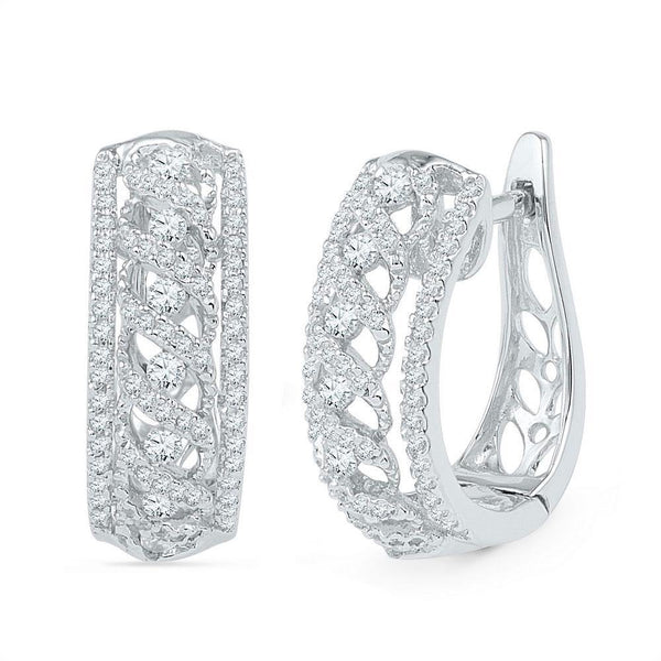 10K White Gold Round Diamond Crisscrossed Openwork Hoop Earrings 3/4 Cttw - Gold Americas