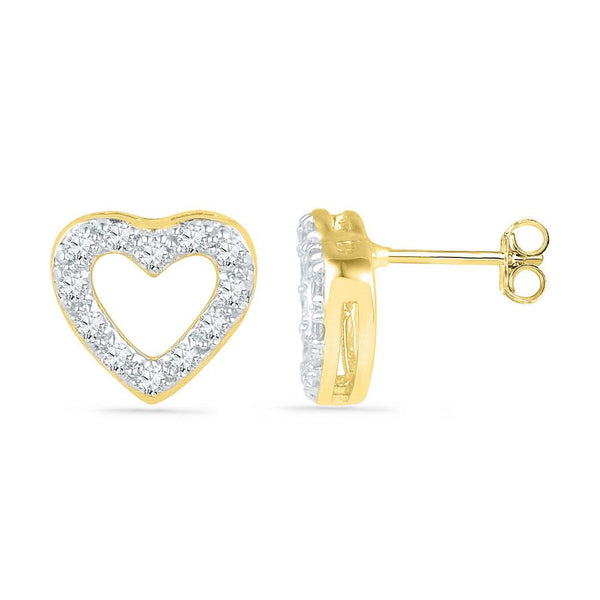 Gold Round Diamond Heart Outline Screwback Earrings