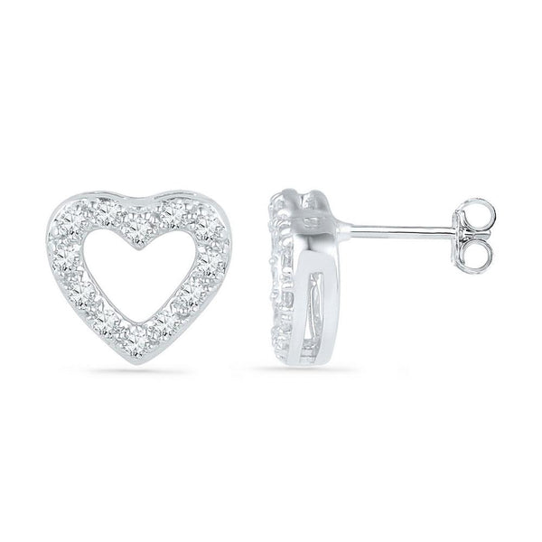 Gold Round Diamond Heart Outline Screwback Earrings