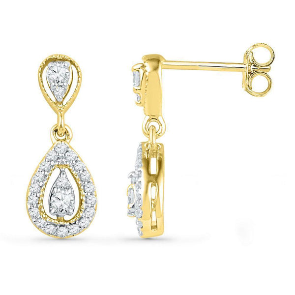 10K Yellow Gold Round Diamond Teardrop Dangle Screwback Earrings 1/3 Cttw - Gold Americas