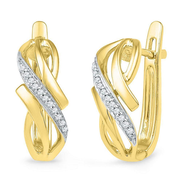 10K Yellow Gold Round Diamond Bypass Crossover Hoop Earrings 1/12 Cttw - Gold Americas