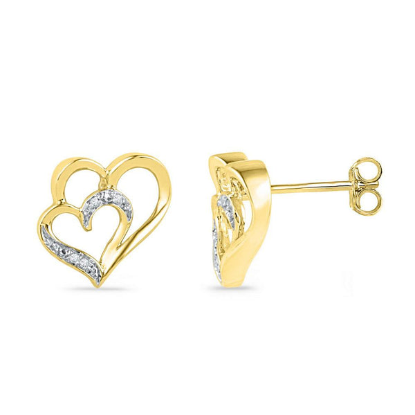 Yellow Gold Round Diamond Heart Earrings