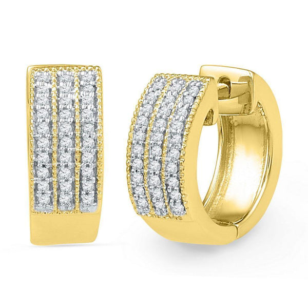 10K Yellow Gold Round Diamond Triple Row Huggie Hoop Earrings 1/4 Cttw - Gold Americas