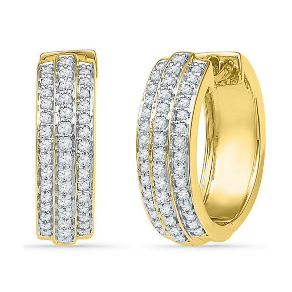 10K Yellow Gold Round Diamond Triple Row Hoop Earrings 1/2 Cttw - Gold Americas