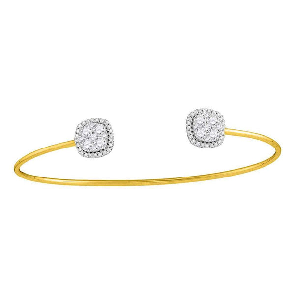 18K Yellow Gold Diamond Cluster Open Bangle Bracelet 1.00 Cttw