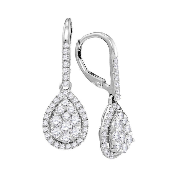 14K White Gold Round Diamond Leverback Teardrop Dangle Earrings 1-3/8 Cttw - Gold Americas