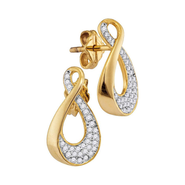 10K Yellow Gold Round Diamond Teardrop Cluster Earrings 1/5 Cttw