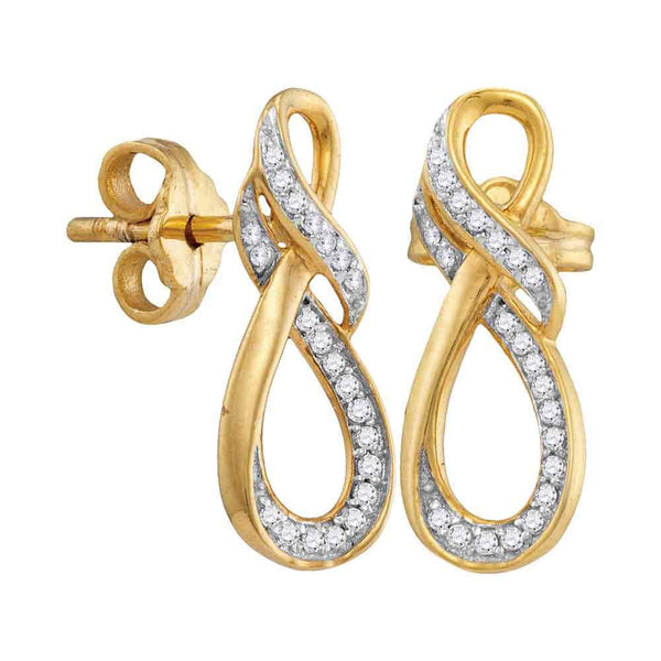 10K Yellow Gold Round Diamond Infinity Screwback Earrings 1/6 Cttw