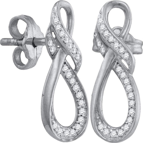 10K White Gold Round Diamond Vertical Infinity Stud Earrings 1/6 Cttw