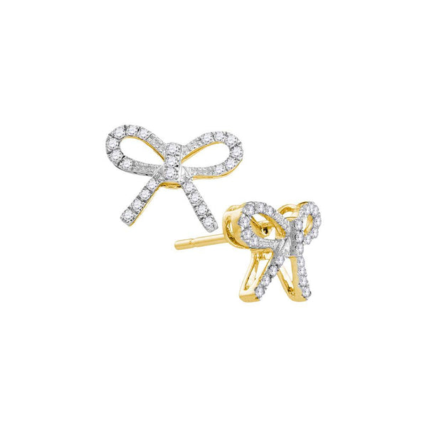 10K Yellow Gold Round Diamond Bow-tie Stud Earrings 1/5 Cttw
