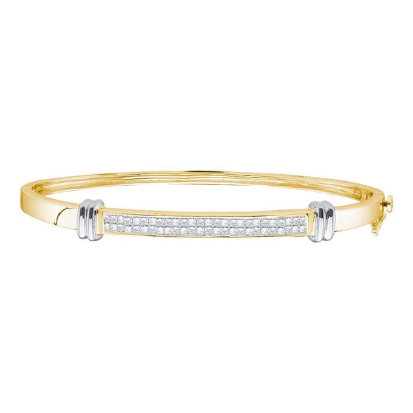 14K Two-tone Yellow Gold Princess Diamond Bangle Bracelet 1.00 Cttw
