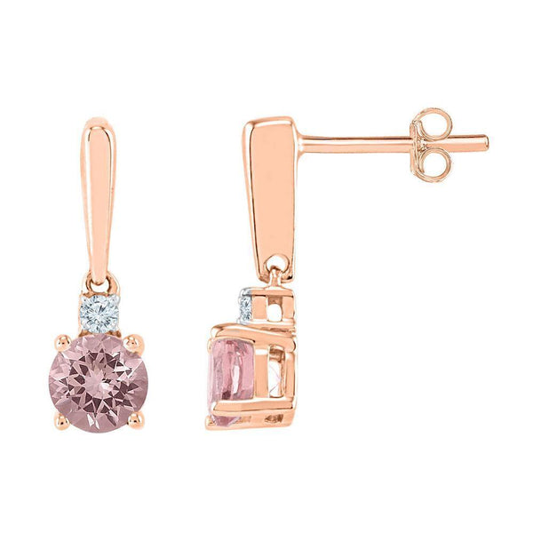 10K Rose Gold Round Lab-Created Morganite Dangle Earrings 3/8 Cttw - Gold Americas