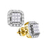 14K Yellow Gold Princess Diamond Square Frame Cluster Stud Earrings 1.00 Cttw - Gold Americas