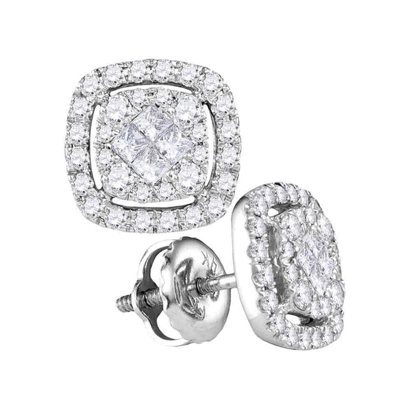 14K White Gold Princess Diamond Soleil Square Cluster Earrings 1/2 Cttw - Gold Americas