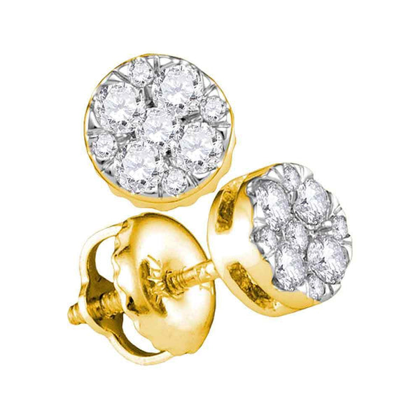 14K Yellow Gold Round Diamond Cluster Earrings 1/4 Cttw - Gold Americas