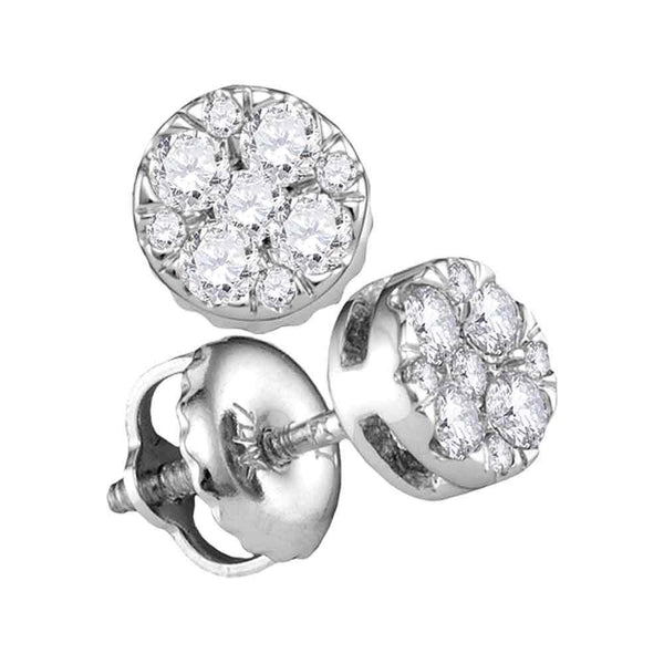 14K White Gold Round Diamond Cluster Earrings 1/4 Cttw - Gold Americas