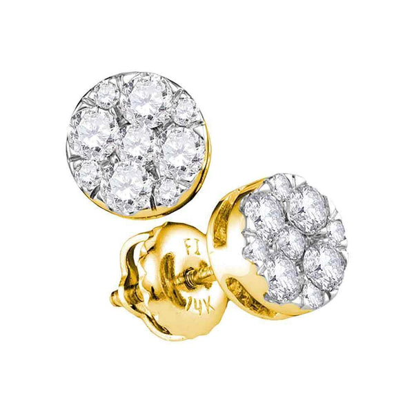 14K Yellow Gold Round Diamond Flower Cluster Stud Earrings 1/2 Cttw - Gold Americas