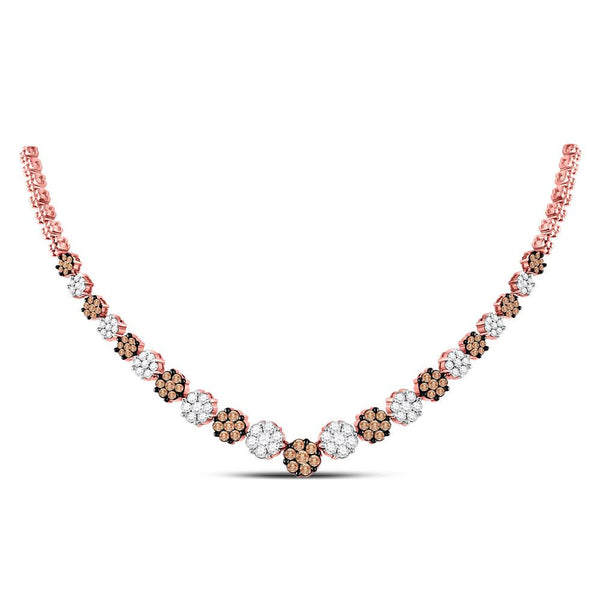14K Rose Gold Womens Round Brown Diamond Cluster Necklace 5.00 Cttw