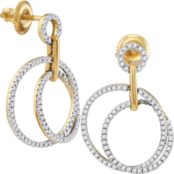 10K Yellow Gold Round Diamond Circle Dangle Earrings 1/2 Cttw - Gold Americas