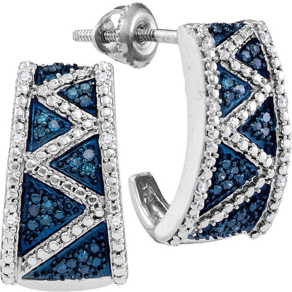 10K White Gold Round Blue Color Enhanced Diamond Half J Hoop Earrings 1/10 Cttw - Gold Americas