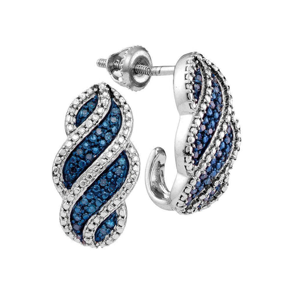 10K White Gold Round Blue Color Enhanced Diamond J Half Hoop Earrings 1/10 Cttw - Gold Americas