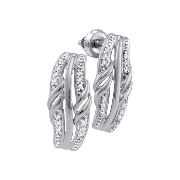 10K White Gold Round Diamond Rectangle Cluster Stud Earrings 1/12 Cttw