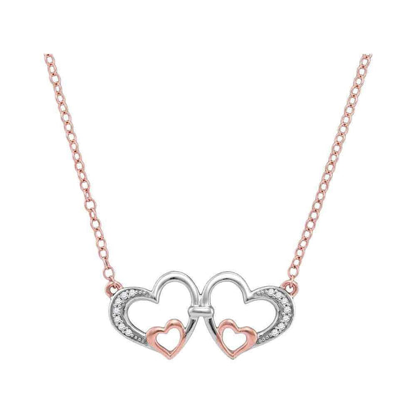 10K Rose Gold Womens Round Diamond Double Heart Pendant Necklace 1/20 Cttw - Gold Americas