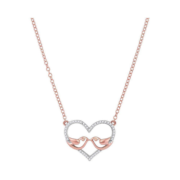 10K Rose Gold Womens Round Diamond Heart Pendant Necklace 1/8 Cttw - Gold Americas
