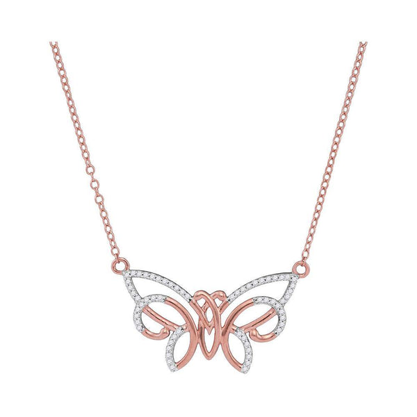 10K Rose Gold Womens Round Diamond Butterfly Bug Pendant Necklace 1/5 Cttw - Gold Americas