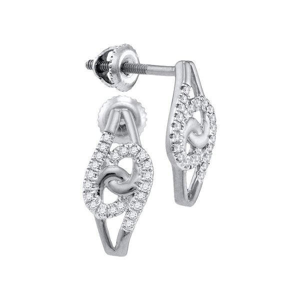 10K White Gold Round Diamond Swirl Cluster Stud Screwback Earrings 1/8 Cttw