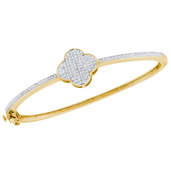 10K Yellow Gold Diamond Quatrefoil Cluster Bangle Bracelet 3/8 Cttw