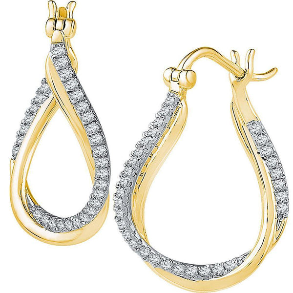 10K Yellow Gold Round Diamond Oval Hoop Earrings 1/2 Cttw - Gold Americas