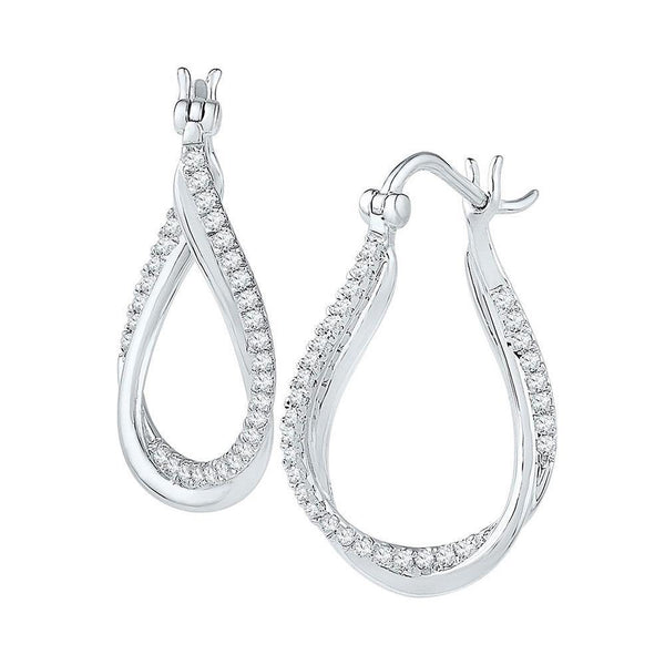 10K White Gold Round Diamond Oval Hoop Earrings 1/2 Cttw - Gold Americas