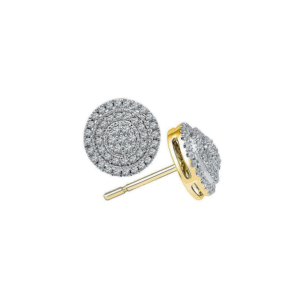 10K Yellow Gold Round Diamond Concentric Circle Frame Cluster Earrings 1/2 Cttw - Gold Americas