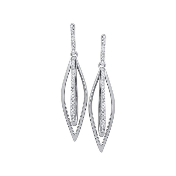 10K White Gold Round Diamond Oblong Oval Dangle Earrings 1/6 Cttw - Gold Americas