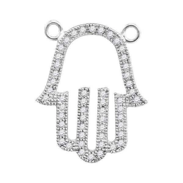 10K White Gold Womens Round Diamond Hamsa Hand Fatima Pendant Necklace 1/5 Cttw