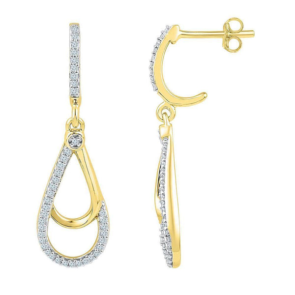 10K Yellow Gold Round Diamond Teardrop Dangle Screwback Earrings 1/4 Cttw - Gold Americas