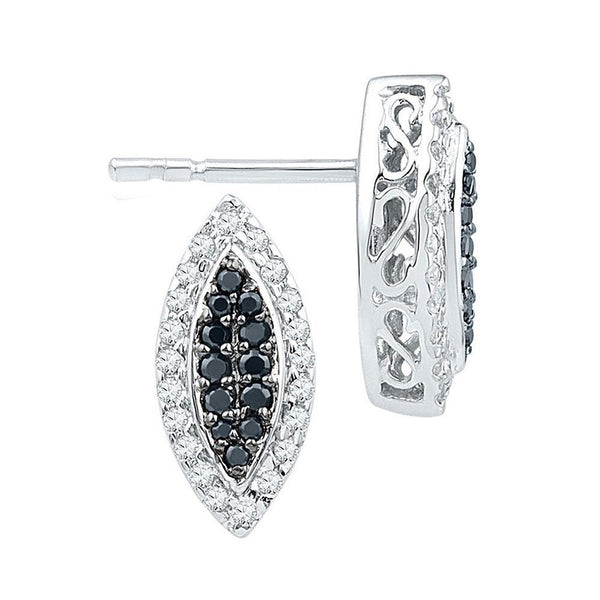 10K White Gold Round Black Color Enhanced Diamond Oval Cluster Screwback Earrings 1/3 Cttw - Gold Americas