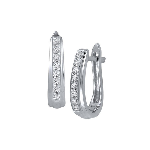 10K White Gold Round Diamond Oblong Hoop Earrings 1/4 Cttw - Gold Americas