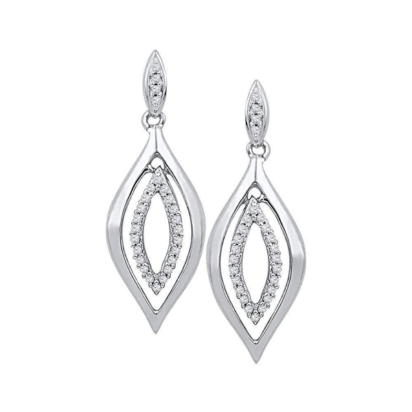 10K White Gold Round Diamond Double Oval Dangle Screwback Earrings 1/6 Cttw - Gold Americas