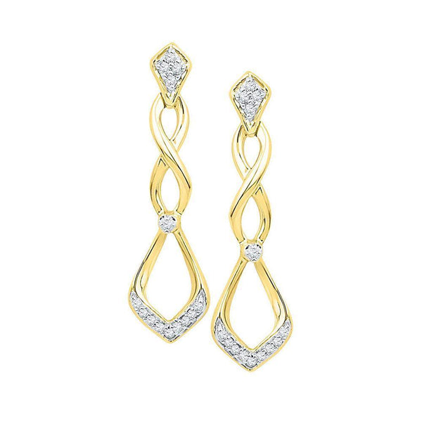 10K Yellow Gold Round Diamond Cascading Teardrop Dangle Earrings 1/10 Cttw - Gold Americas