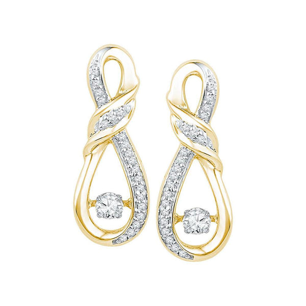 Gold Round Diamond Moving Twinkle Solitaire Twist Ribbon Earrings