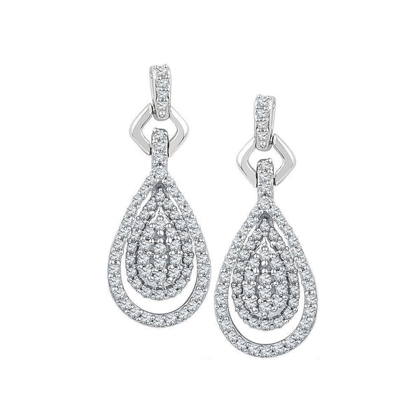 10K White Gold Round Diamond Teardrop Cluster Dangle Earrings 1/2 Cttw - Gold Americas