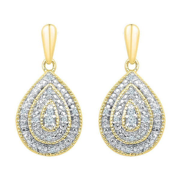 10K Yellow Gold Round Diamond Milgrain Teardrop Screwback Dangle Earrings 1/10 Cttw - Gold Americas