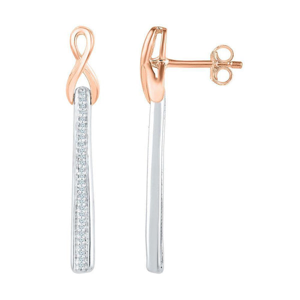 10K Two-tone Gold Round Diamond Stick Dangle Earrings 1/8 Cttw - Gold Americas